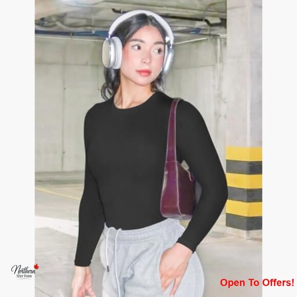 Long Sleeve Double Lined Workout Tee Crew Neck Fitted T-Shirt - Picture 6 of 7